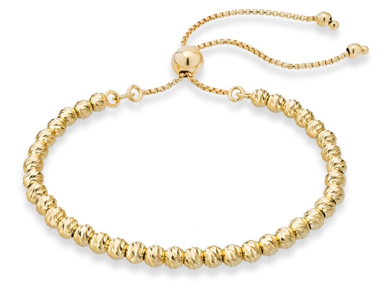 Miabella Italian 925 Sterling Silver or 18K Yellow Gold Plated Diamond-Cut Adjustable Bolo 4mm Bead Ball Bracelet for Women, Made in Italy (yellow-gold-plated-silver) - Image 1